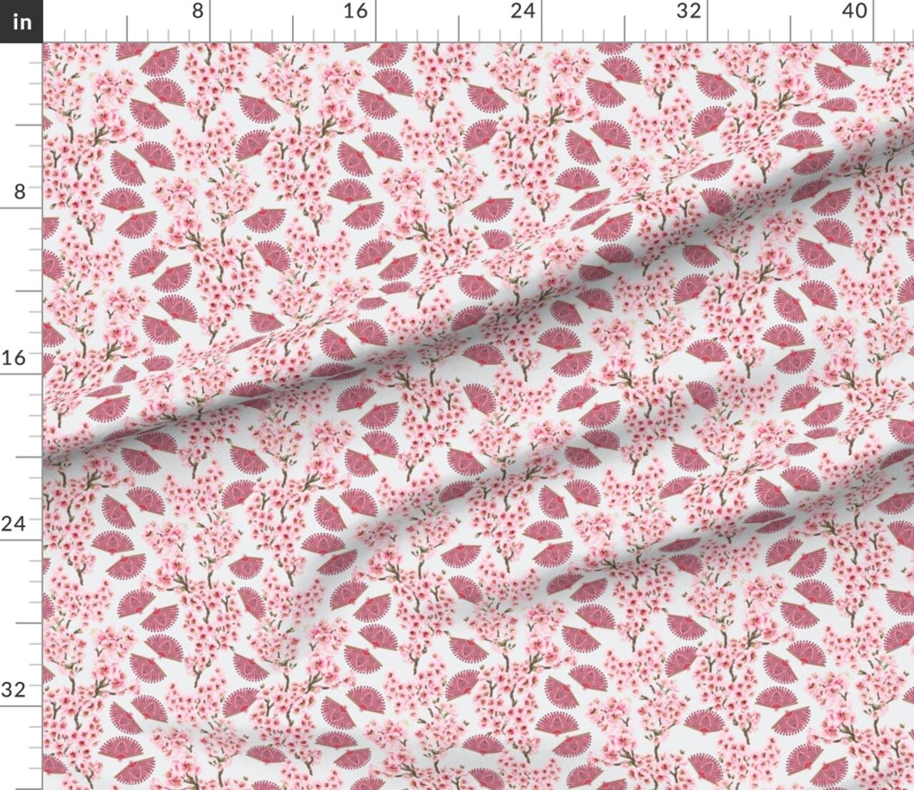 Floral Cherry Blossom Chinoiserie Botanical Spring Fans Branches Stripes Hand Fan Custom Printed Fabric by Spoonflower Various Fabrics by the Yard or Fat Quarter